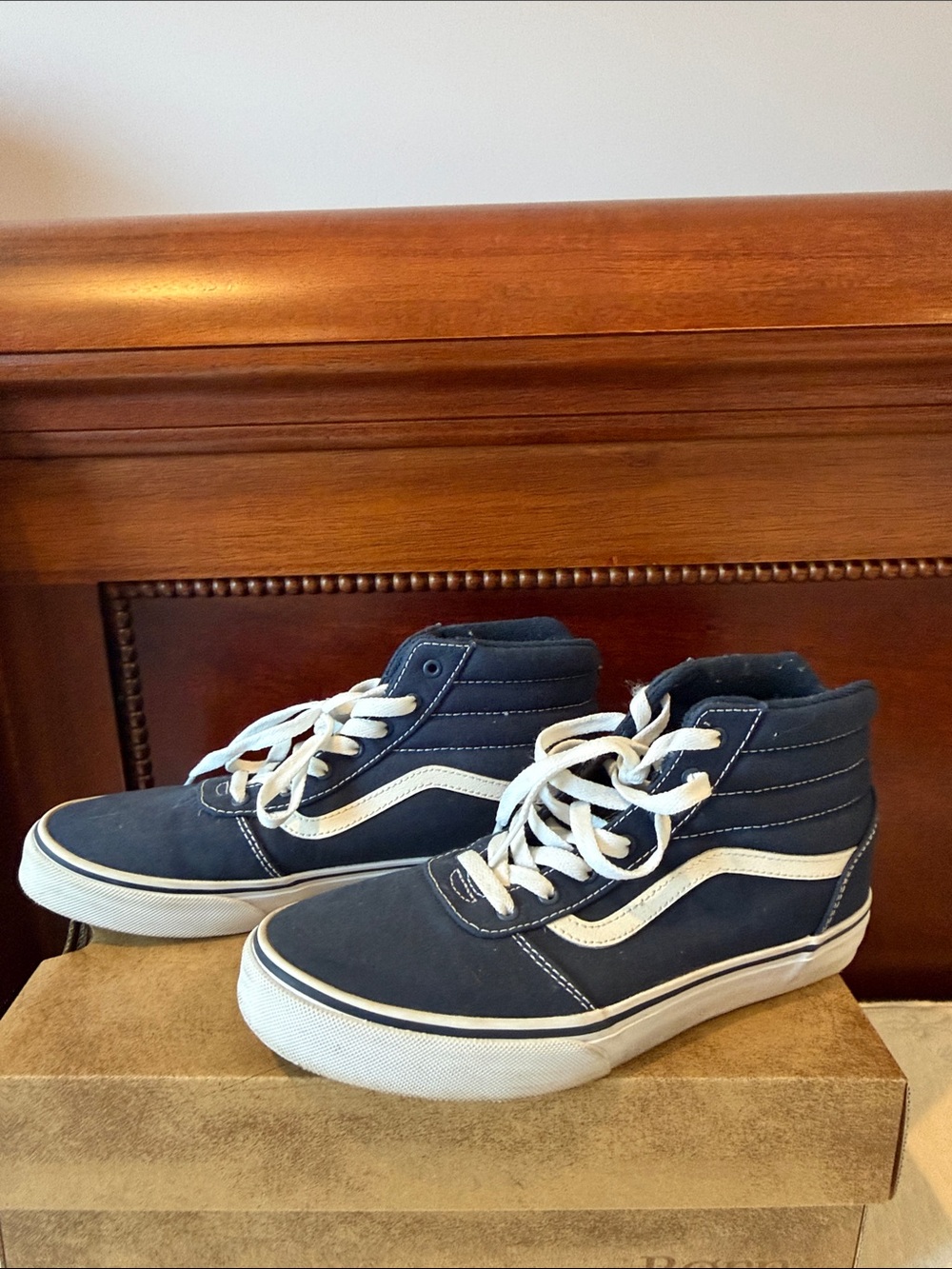 Vans Kids Navy High-Top Sneakers with White Stripe